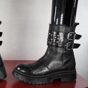 Women's Zara Black Leather Ankle Punk Grunge Fashion Boots Booties 5